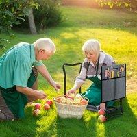 OUTSUNNY Garden Kneeler Foldable Seat Bench EVA Foam Pad with Tool Bag Pouch in Grey