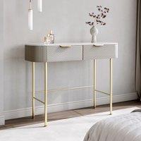 CARME HOME Imogen Mocha Dressing Table - Drawers with ribbed front finished - Marble-effect tabletop in Brown