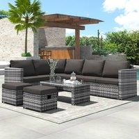 BTM Garden Furniture Outdoor Rattan Sofa Set with Coffee Table & Stools in Grey