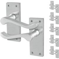 AFIT Satin Chrome Scroll Door Handles Latch Victorian Backplate 6 Pairs in Silver | Size: 150mm x 150mm