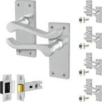 AFIT Satin Chrome Scroll Door Handle & Latch Set 64mm 5 Pairs in Silver | Size: 150mm x 150mm