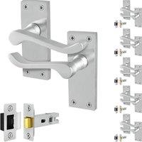 AFIT Satin Chrome Scroll Door Handle & Latch Set 64mm 6 Pairs in Silver | Size: 150mm x 150mm