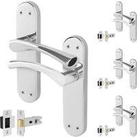 AFIT Chrome Twist Door Handle Latch Set Novi Backplate 4 Pairs in Metallic Silver | Size: 150mm x 150mm