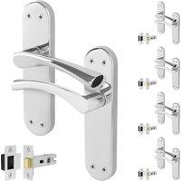 AFIT Chrome Twist Door Handle Latch Set Novi Backplate 5 Pairs in Metallic Silver | Size: 150mm x 150mm