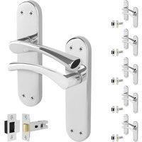 AFIT Chrome Twist Door Handle Latch Set Novi Backplate 6 Pairs in Metallic Silver | Size: 150mm x 150mm