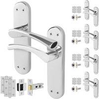 AFIT Chrome Twist Handle Latch Hinges Set Novi Backplate 5 Pairs in Metallic Silver | Size: 150mm x 150mm
