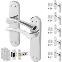 AFIT Chrome Twist Handle Latch Hinges Set Novi Backplate 6 Pairs in Metallic Silver | Size: 150mm x 150mm