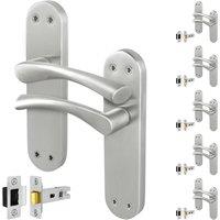 AFIT Satin Nickel Twist Handle Latch Set Novi Backplate 6 Pairs in Metallics | Size: 150mm x 150mm