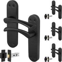 AFIT Black Twist Door Handle Latch Set Novi Backplate 4 Pairs | Size: 150mm x 150mm