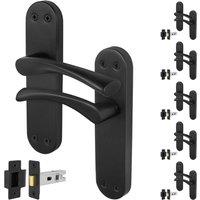 AFIT Black Twist Door Handle Latch Set Novi Backplate 6 Pairs | Size: 150mm x 150mm