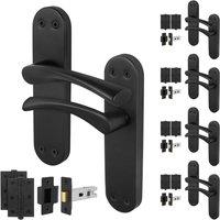 AFIT Black Twist Handle Latch Hinges Set Novi Backplate 5 Pairs | Size: 150mm x 150mm
