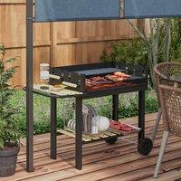 OUTSUNNY Charcoal BBQ Grill Barbecue with Side Table, Storage Shelf, Wheels in Black