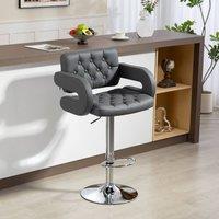 HOMCOM Adjustable Height Barstool Steel Pole PU Leather Bistro in Grey
