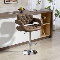 HOMCOM Adjustable Height Barstool Steel Pole PU Leather Bistro in Brown