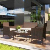 OUTSUNNY 4 Piece Rattan Garden Furniture Sofa Set with Cushions in Brown