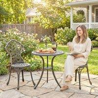 OUTSUNNY Aluminium Bistro Set Garden Coffee Table Chair Outdoor Dining Set in Brown | Size: 60 cm x 60 cm
