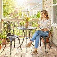 OUTSUNNY Outdoor Bistro Set Cast Aluminium Patio Furniture for 2, Brown in Bronze