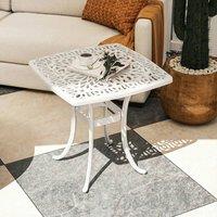 OUTSUNNY 54 x 54cm Aluminium Outdoor Garden Side Table w/ Umbrella Hole, White | Size: 54 x 54 cm