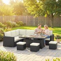 OUTSUNNY 7 Pieces Rattan Garden Furniture Set w/ 50, 000 BTU Fire Pit Table in Cream