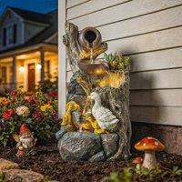 OUTSUNNY 5-Tier Outdoor Waterfall Fountain, Water Feature with LED Lights
