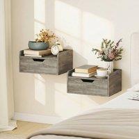 HOMCOM Floating Nightstands Set of 2, Nightstand with Drawer in Grey
