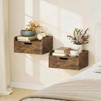 HOMCOM Floating Nightstands Set of 2, Nightstand with Drawer in Brown