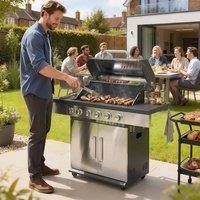 OUTSUNNY 6 Burner Liquid Propane Gas BBQ Grill, Portable Gas Barbecue Grill in Silver