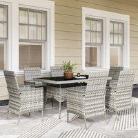 OUTSUNNY 6 Seater Rattan Garden Furniture Set with Cushions, Mixed-Grey in Dark Grey