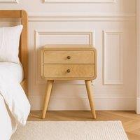 Direct Wicker Solid Wood Curved Oak-ish Bedside, 2 Drawers, Beige in Light Brown | Size: 1 Pack