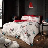 Smart Living Printed Polycotton Christmas Duvet Cover With Pillowcases in White | Size: Double