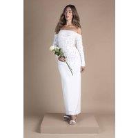 Coast Women's Long Sleeve Bardot Scuba Embellished Pencil Wedding Dress in Ivory | Size: 8