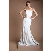 Coast Women's Structured Satin Bandeau Fishtail Wedding Dress with Train in Ecru | Size: 14