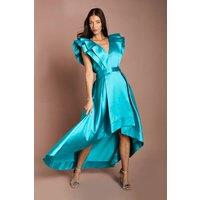 Coast Women's Frill Sleeve V Neck Midi Dress in Teal | Size: 16