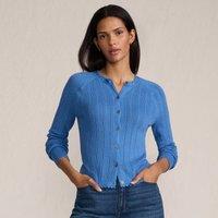 Lands' End Women's Cotton Pointelle Satin Neck Trim Cardigan in Cobalt | Size: 16-18