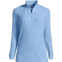 Lands' End Women's Waffle Knit Sweater with Satin Quarter Zip in Blue | Size: 10-12