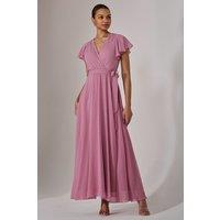 Jolie Moi Women's Chiffon Flutter Sleeve Maxi Dress in Dusty Pink | Size: 8