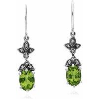 Gemondo Women's Art Nouveau Style Oval Peridot & Marcasite Drop Earrings in 925 Sterling Silver