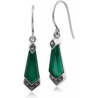 Gemondo Women's Art Deco Style Green Chalcedony & Marcasite Kite Drop Earrings in 925 Sterling Silver