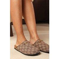 Where's That From Women's 'Zelia' Open Back Mule Slippers With Metal Trim Detail in Brown | Size: 4