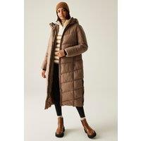 Regatta Women's Eloria Longline Hooded Insulating Quilted Jacket in Brown | Size: 14