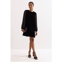 Phase Eight Women's Velvet Long Sleeve Swing Dress in True Black | Size: 18