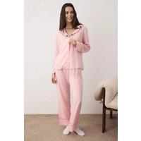 WOVCOR Women's Strawberry Embroidered Scallop Trim Long Sleeve Pyjama Set in Pink | Size: 6