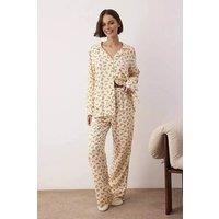 WOVCOR Women's Croissant Print Viscose Woven Long Sleeve Pyjama Set | Size: 6