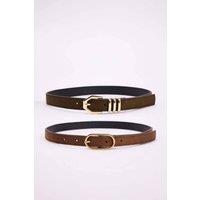 WOVCOR Women's Double Pack Gold Buckle Faux Suede Slim Fashion Belt | Size: Large