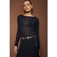 WOVCOR Women's Silver Tone Medallion Chain Waist Belt | Size: Large