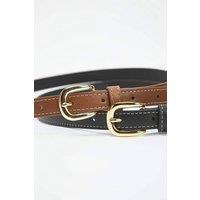 WOVCOR Women's Double Pack Gold Buckle Contrast Stitch Slim Fashion Belt | Size: XS