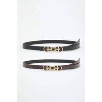 WOVCOR Women's Double Pack Gold Chain Buckle Slim Faux Leather Belt | Size: Large