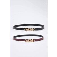 WOVCOR Women's Double Pack Gold Chain Buckle Slim Faux Leather Belt | Size: XS