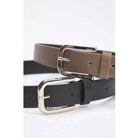 WOVCOR Women's Double Pack Silver Buckle Rounded Faux Leather Belt | Size: Large