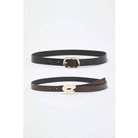 WOVCOR Women's Double Pack Gold Tone Mixed Buckle Slim Faux Leather Belt | Size: Medium